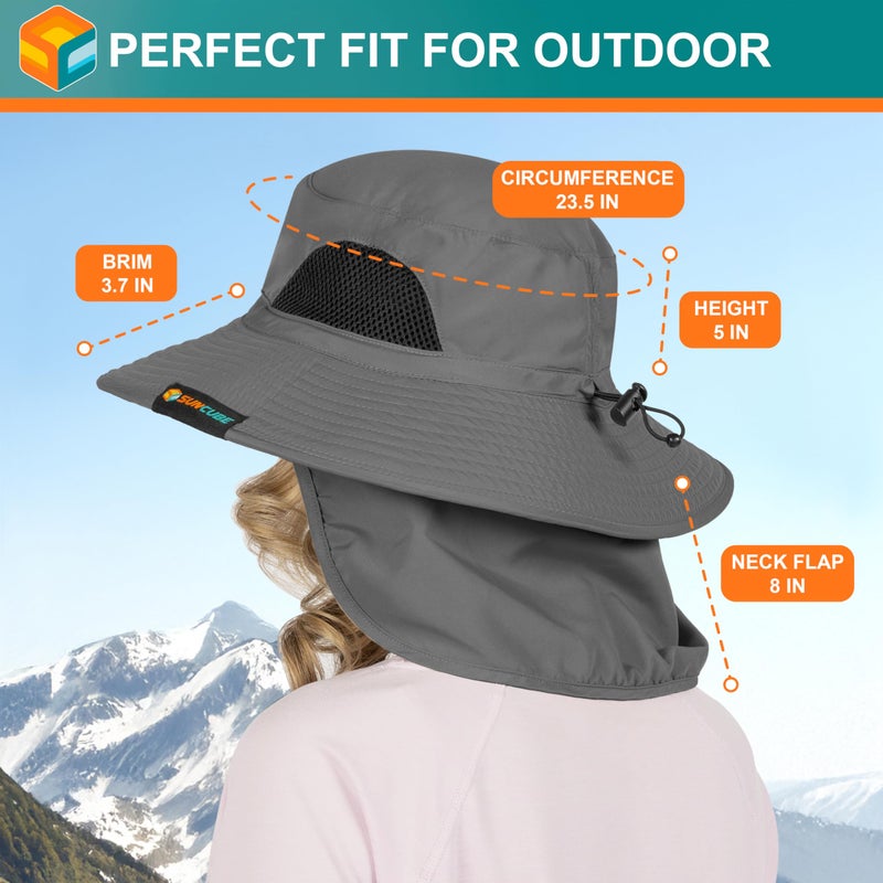Suncube SUN CUBE Fishing Hat Sun Hat for Men, Women, Hiking Sun Hat with Neck Flap, Wide Brim, Chin Strap, Safari Summer Bucket Boonie Hat, UPF 50+ Outdoor Protection, Packable Breathable Mesh (Gray) - Image 5